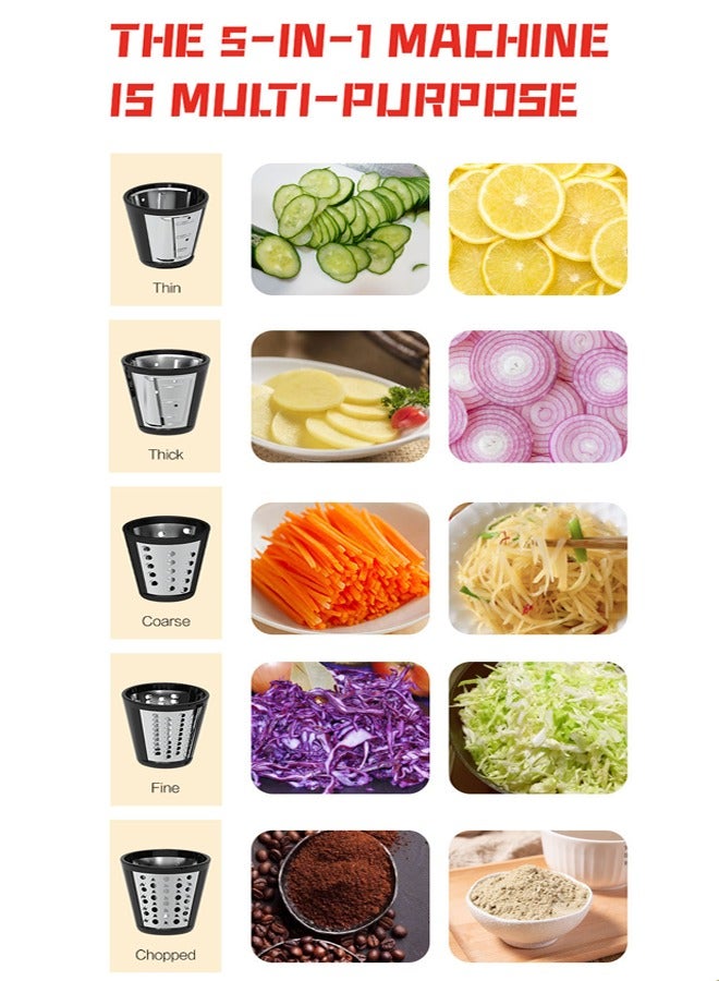 sokany Electric Cheese Grater, 1000W Electric Salad Maker with 5 Replaceable Stainless Blades,One-Touch Control,Multi Grater, Fruit Cutter, Vegetable Slicer, Shredder,Electric Salad machine for Vegetables Carrot Cheese,SK-06018 - Image 3