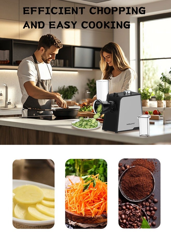 sokany Electric Cheese Grater, 1000W Electric Salad Maker with 5 Replaceable Stainless Blades,One-Touch Control,Multi Grater, Fruit Cutter, Vegetable Slicer, Shredder,Electric Salad machine for Vegetables Carrot Cheese,SK-06018 - Image 5