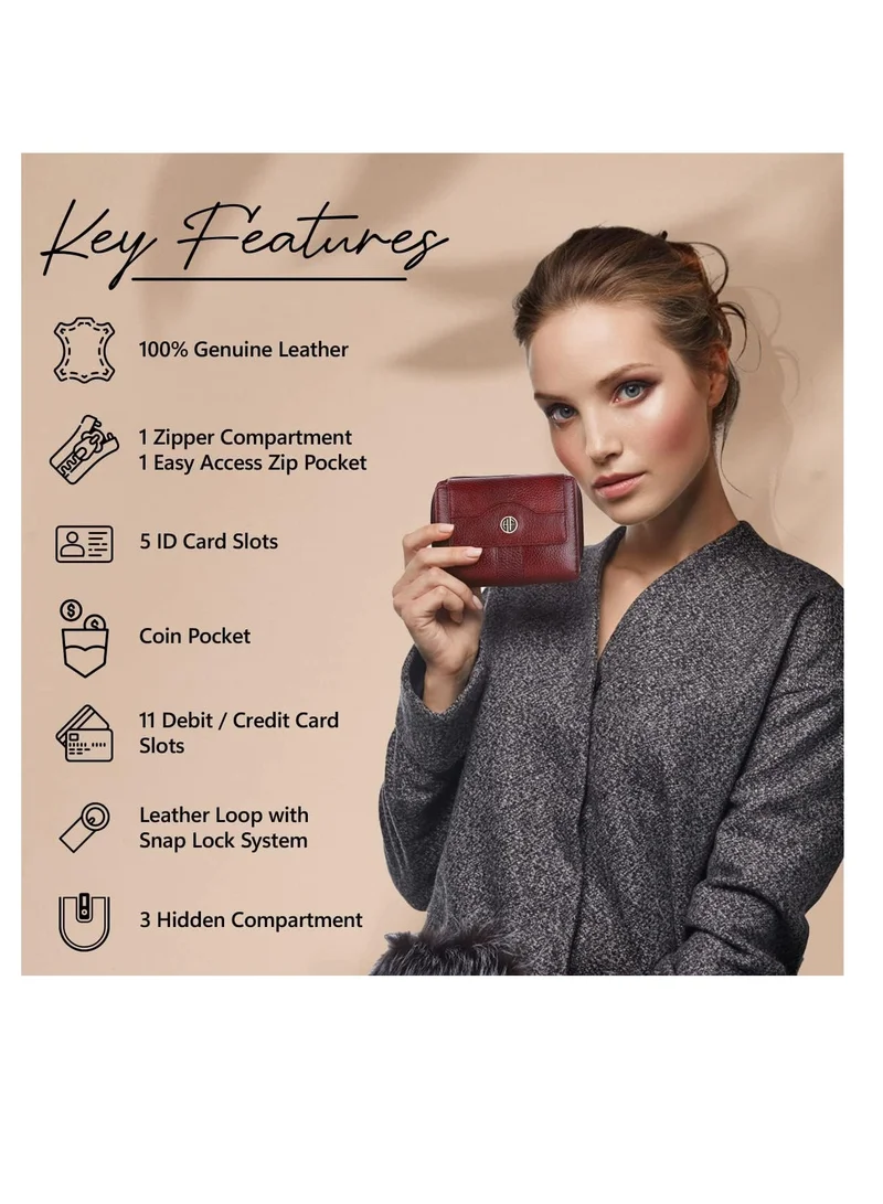 Hammonds Flycatcher  wallet for women - Leather Ladies Wallet - Brown - 14 Card Slots - RFID Protection - 3 ID Card Slots - Women's Wallet - Button Closure -Hand Wallet - Daily Use, Money Purse | K8T6 for Women | Best Price UAE