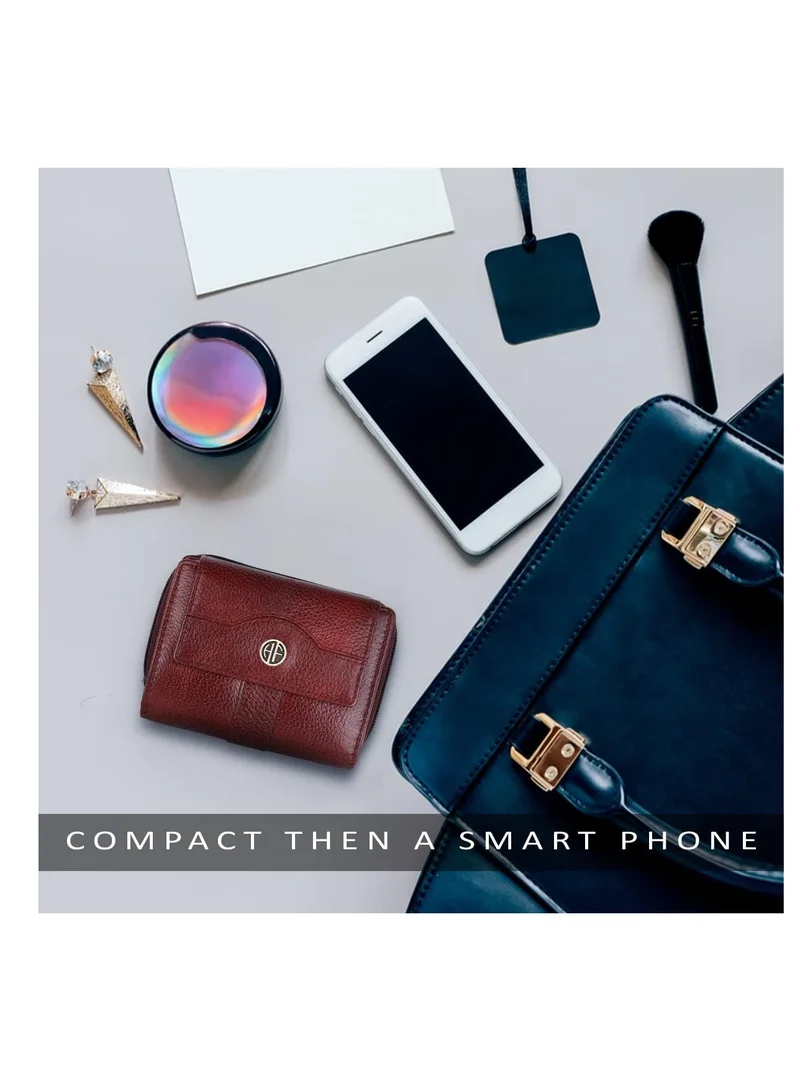 Hammonds Flycatcher  wallet for women - Leather Ladies Wallet - Brown - 14 Card Slots - RFID Protection - 3 ID Card Slots - Women's Wallet - Button Closure -Hand Wallet - Daily Use, Money Purse | K8T6 for Women | Best Price UAE