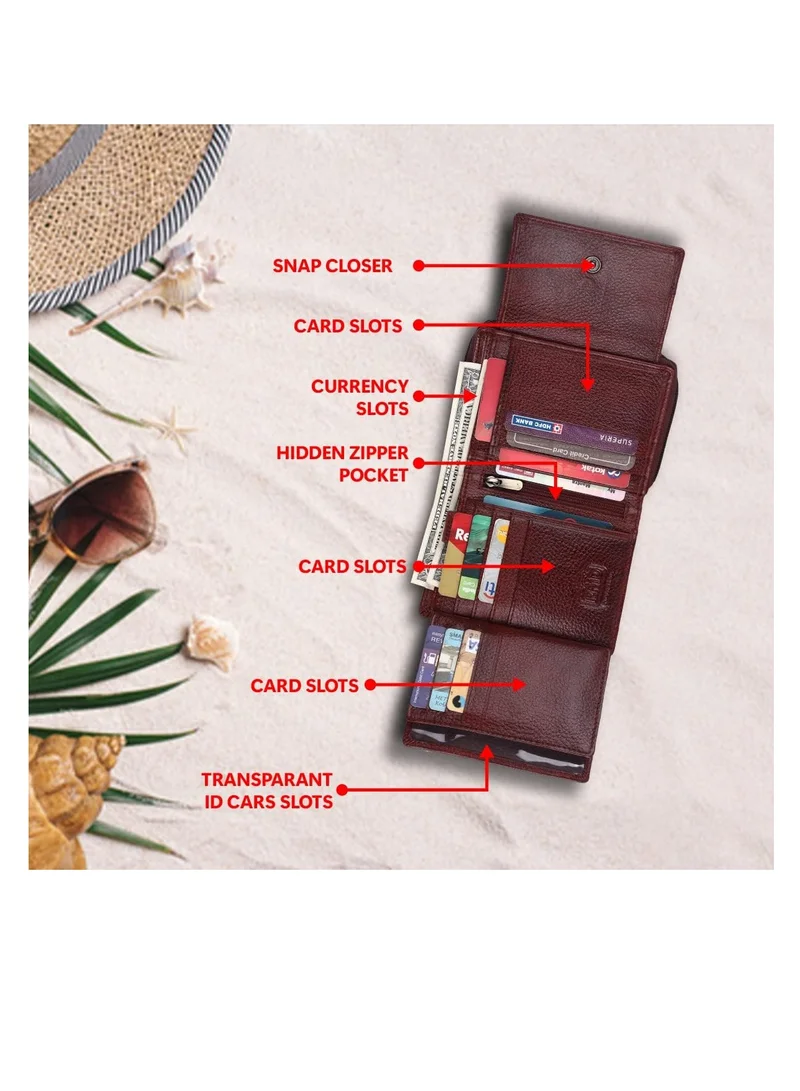 Hammonds Flycatcher  wallet for women - Leather Ladies Wallet - Brown - 14 Card Slots - RFID Protection - 3 ID Card Slots - Women's Wallet - Button Closure -Hand Wallet - Daily Use, Money Purse | K8T6 for Women | Best Price UAE