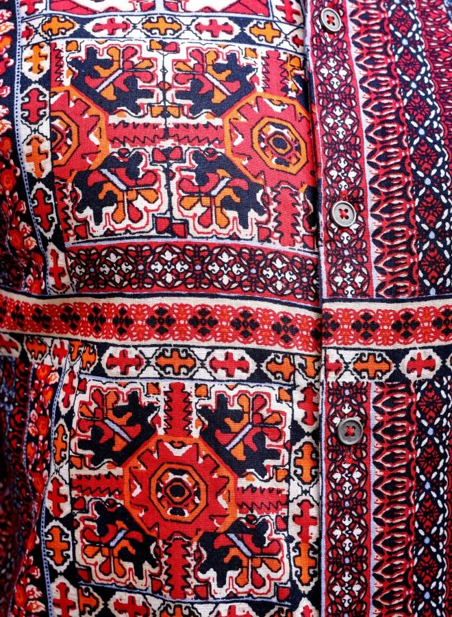 The Indian Garage Co Men Slim Fit Indie Printed Full Sleeves Cutaway Collar Resort Wear Shirt