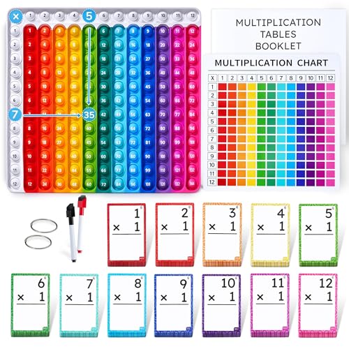 JoyCat Multiplication Flash Cards Chart 156 Hole Punched Math Game Flashcards for Kids Ages 8 and Up Times Table Manipulatives for Preschoolers 3rd4th5th6th Grade - Image 1