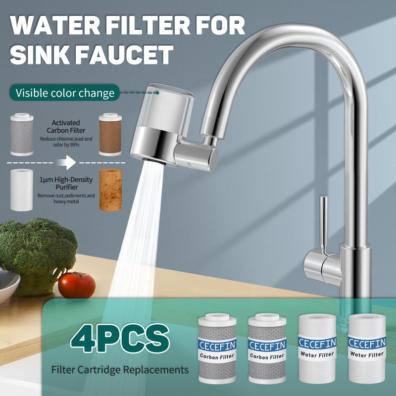 CECEFIN 720 Swivel Sink-Faucet Water-Filter - 22 Adapters Fit Most Bathroom/Pull Out Kitchen/RV Faucets, Tap Mount Water Filtration, Carbon Purifier Reduces 99% Chlorine, Last 528 Gallons Water - Image 3