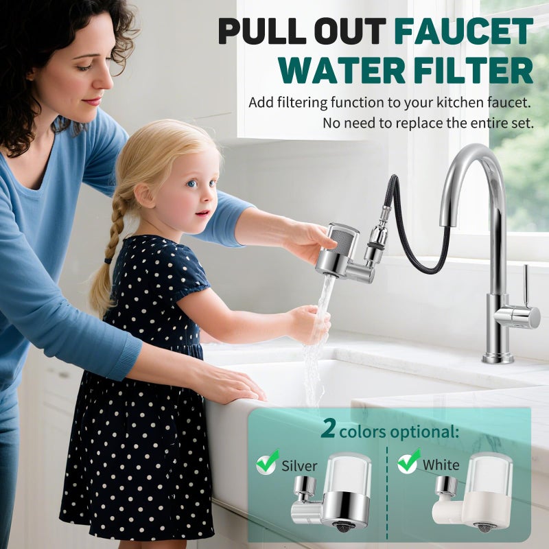 CECEFIN 720 Swivel Sink-Faucet Water-Filter - 22 Adapters Fit Most Bathroom/Pull Out Kitchen/RV Faucets, Tap Mount Water Filtration, Carbon Purifier Reduces 99% Chlorine, Last 528 Gallons Water - Image 4