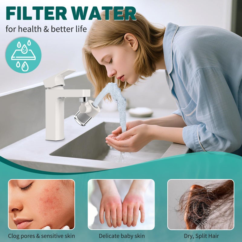 CECEFIN 720 Swivel Sink-Faucet Water-Filter - 22 Adapters Fit Most Bathroom/Pull Out Kitchen/RV Faucets, Tap Mount Water Filtration, Carbon Purifier Reduces 99% Chlorine, Last 528 Gallons Water - Image 2