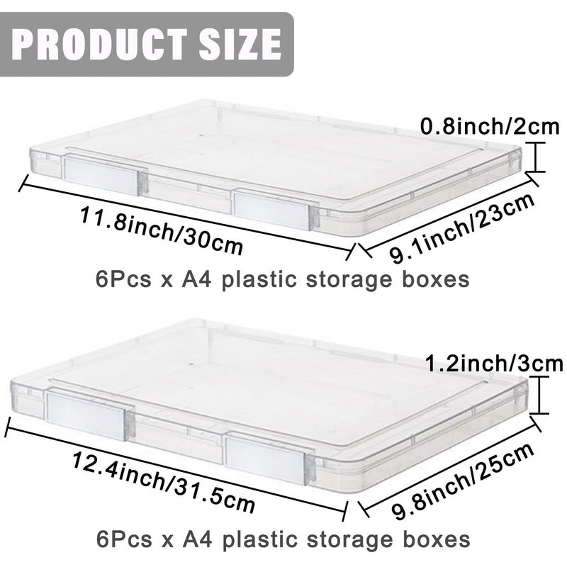 LonlyEagle 12 Pcs Clear A4 File Portable Project Case, Plastic Storage Box for 8.5" x 11" Letter Paper, Scrapbook Paper Storage Boxes Documents Magazines Holder - Image 2