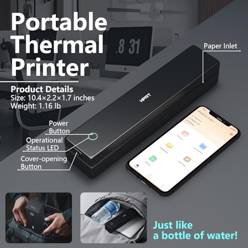 HPRT MT620 Pro Portable Thermal Printer Inkless Printer Supports Regular Paper Labels MultiUser Bluetooth Auto Paper Feed 300DPI Printer10Sheets - Image 3