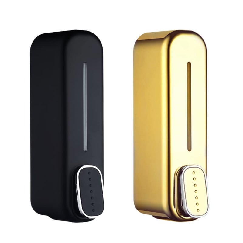 BATH GURU Abs Wall Mounted Shampoo Sanitizer Lotion Hand Dish Wash Gel Liquid Soap Dispenser for Bathroom Kitchen Pack of 2 (350 Ml, Black & Gold) - Image 1