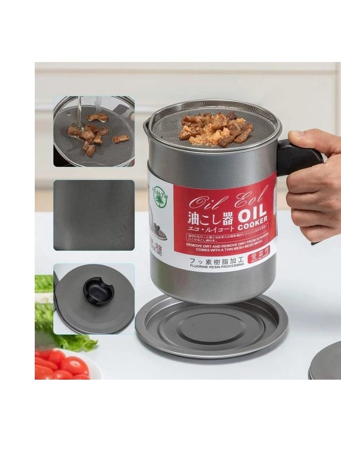 BAIG - 1.7L Stainless Steel Oil Filter Pot Lard Tank Large Capacity Filter Soup Oil Separator Storage Tank Kitchen Tools Oil Bottle - Image 1