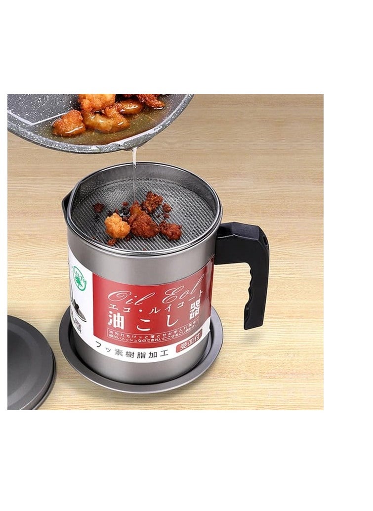 BAIG - 1.7L Stainless Steel Oil Filter Pot Lard Tank Large Capacity Filter Soup Oil Separator Storage Tank Kitchen Tools Oil Bottle - Image 1