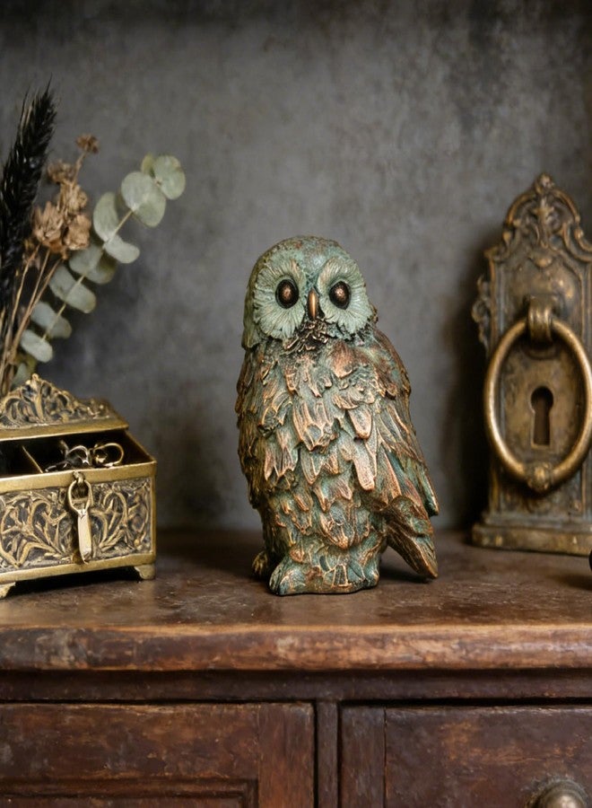 Cynkeyee Bird Statues Home Decor - Resin Bird Figurines Home Decor, Decorative Tabletop Accents, Small Owl Decor Bronze Rustic Vintage, Beautiful Animal Figurines 6.5x5.5x8.5 Inches - Image 3