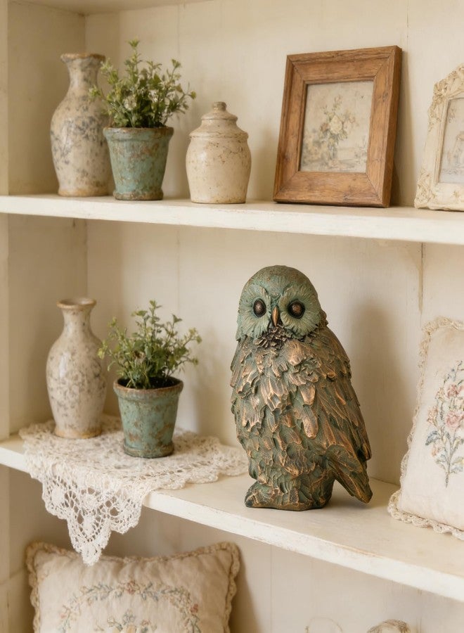 Cynkeyee Bird Statues Home Decor - Resin Bird Figurines Home Decor, Decorative Tabletop Accents, Small Owl Decor Bronze Rustic Vintage, Beautiful Animal Figurines 6.5x5.5x8.5 Inches - Image 5