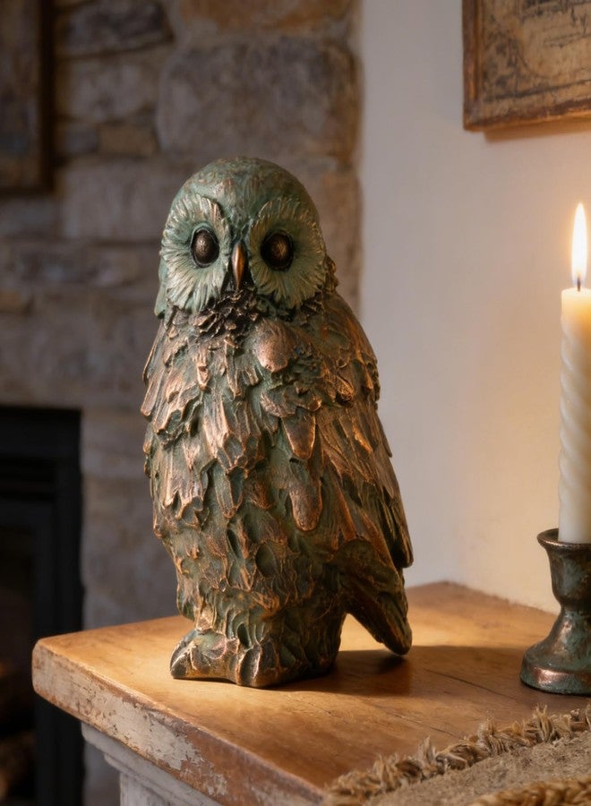 Cynkeyee Bird Statues Home Decor - Resin Bird Figurines Home Decor, Decorative Tabletop Accents, Small Owl Decor Bronze Rustic Vintage, Beautiful Animal Figurines 6.5x5.5x8.5 Inches - Image 1