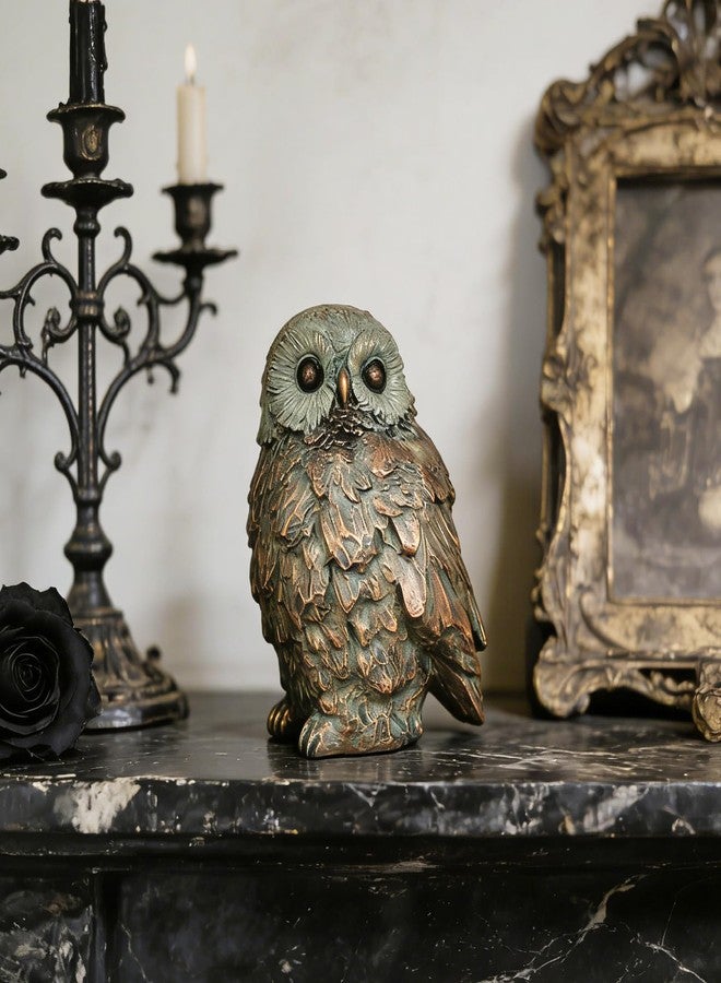 Cynkeyee Bird Statues Home Decor - Resin Bird Figurines Home Decor, Decorative Tabletop Accents, Small Owl Decor Bronze Rustic Vintage, Beautiful Animal Figurines 6.5x5.5x8.5 Inches - Image 2
