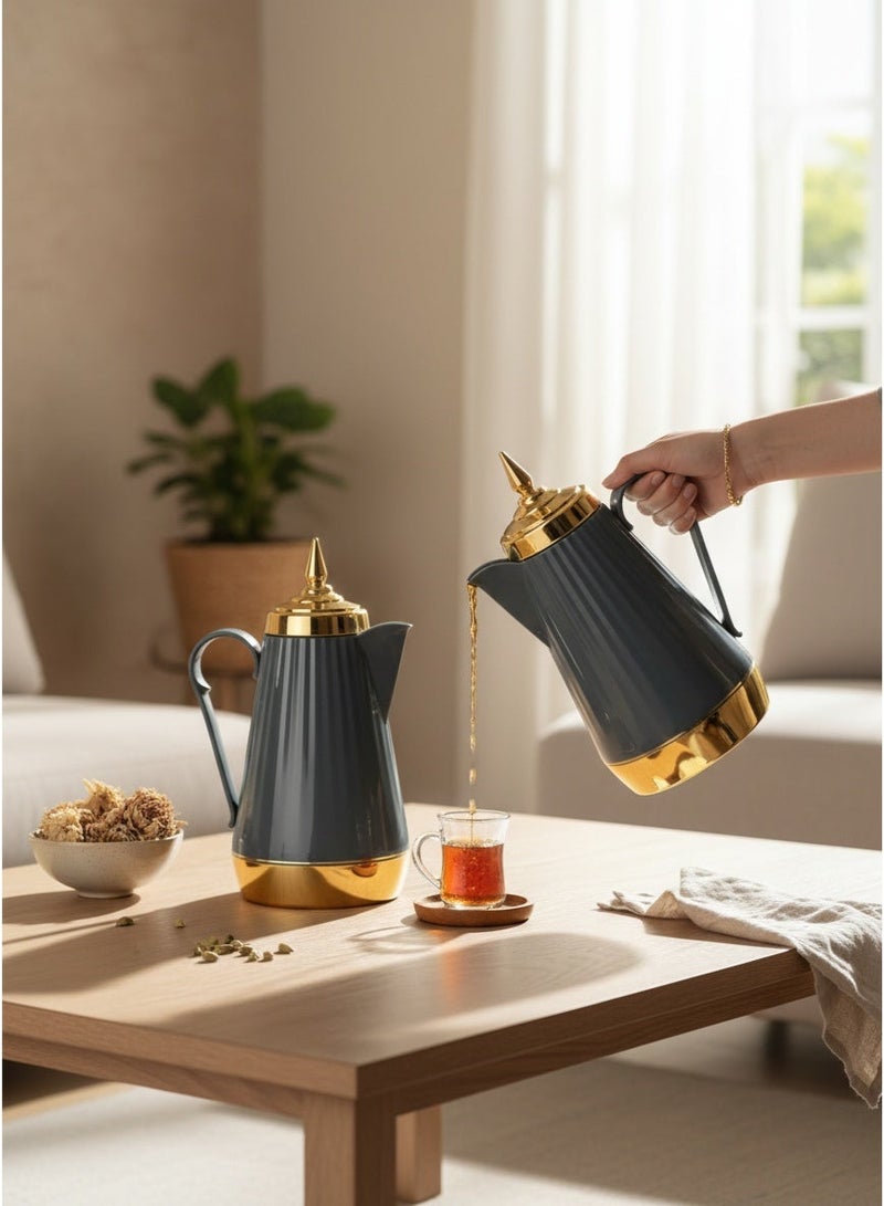 HOMEVEO Luxury tea and coffee thermos set - elegant design with golden touches - high-quality thermal insulation that maintains heat for long periods - 1 liter capacity - Image 1