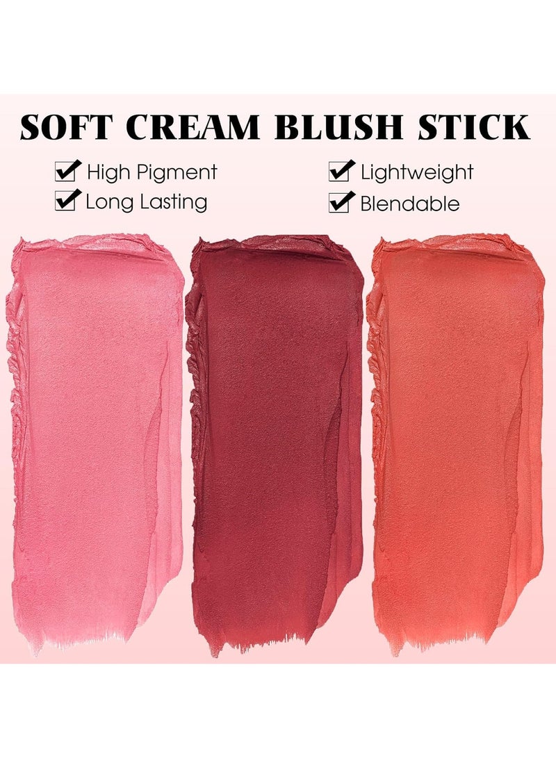 Meidián 3 Pcs Blush Sticks, 3 Colors Cream Makeup Blush Wand Set, Multi-Use Solid Blush Stick for Long-Lasting Waterproof Moisturizer, Blendable Blush Contour Stick for Eyes Lips Cheek - Image 5