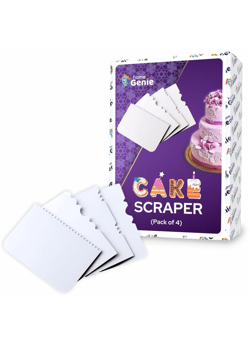 HOME GENIE Home Genie Multipurpose Plastic Cake Scraper Frosting Comb Pastry Cutter Bench Scraper DoughFood Scraper Icing Smoother Chopper Patterned Edges Cake Decorating Tool White Pack of 4  - Image 1