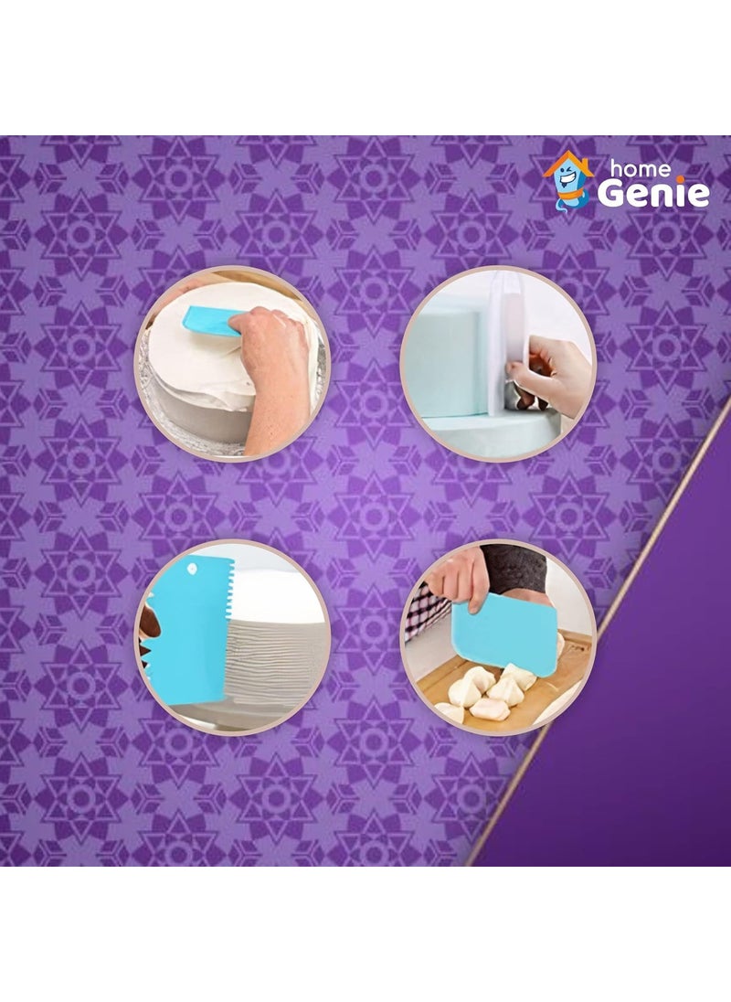 HOME GENIE Home Genie Multipurpose Plastic Cake Scraper Frosting Comb Pastry Cutter Bench Scraper DoughFood Scraper Icing Smoother Chopper Patterned Edges Cake Decorating Tool White Pack of 4  - Image 3
