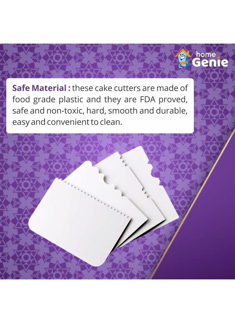 HOME GENIE Home Genie Multipurpose Plastic Cake Scraper Frosting Comb Pastry Cutter Bench Scraper DoughFood Scraper Icing Smoother Chopper Patterned Edges Cake Decorating Tool White Pack of 4  - Image 4