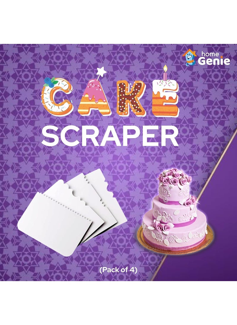 HOME GENIE Home Genie Multipurpose Plastic Cake Scraper Frosting Comb Pastry Cutter Bench Scraper DoughFood Scraper Icing Smoother Chopper Patterned Edges Cake Decorating Tool White Pack of 4  - Image 2