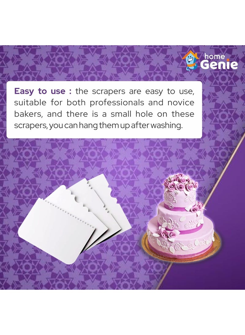 HOME GENIE Home Genie Multipurpose Plastic Cake Scraper Frosting Comb Pastry Cutter Bench Scraper DoughFood Scraper Icing Smoother Chopper Patterned Edges Cake Decorating Tool White Pack of 4  - Image 5