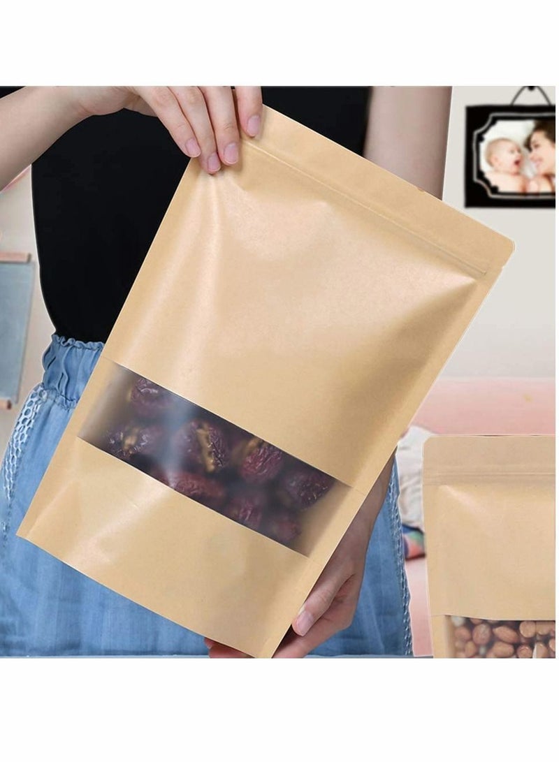 Y&D Food Pouches 50pcs 18x26cm Kraft Stand Up Bags, Zip Lock Reusable Packing with Transparent Window and Tear Notch Thicken Heat Sealable, or Storing, Cookie, Snack Tea Drinking - Image 5