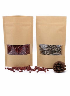 Y&D Food Pouches 50pcs 18x26cm Kraft Stand Up Bags, Zip Lock Reusable Packing with Transparent Window and Tear Notch Thicken Heat Sealable, or Storing, Cookie, Snack Tea Drinking  - Image 4