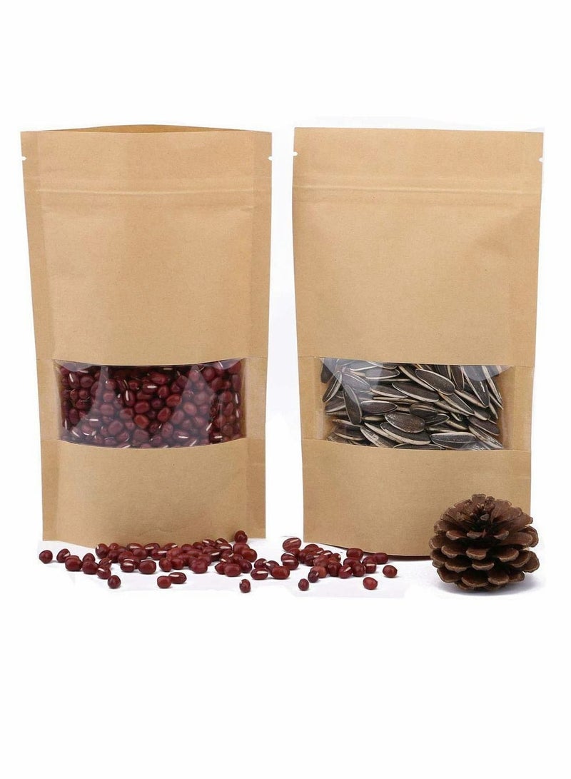 Y&D Food Pouches 50pcs 18x26cm Kraft Stand Up Bags, Zip Lock Reusable Packing with Transparent Window and Tear Notch Thicken Heat Sealable, or Storing, Cookie, Snack Tea Drinking - Image 4