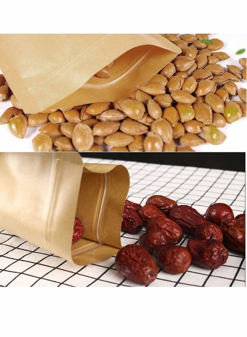 Y&D Food Pouches 50pcs 18x26cm Kraft Stand Up Bags, Zip Lock Reusable Packing with Transparent Window and Tear Notch Thicken Heat Sealable, or Storing, Cookie, Snack Tea Drinking - Image 3