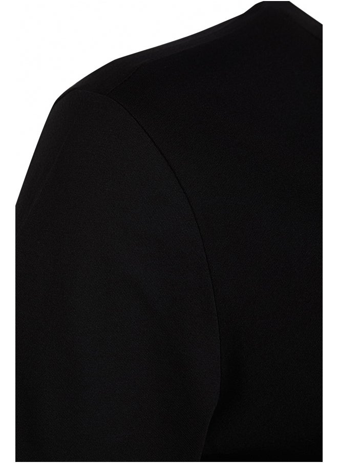 trendyol - Black Petrol Boyfriend Crew Neck Slit Knitted T-Shirt TBBSS22BF0031 - Image 1