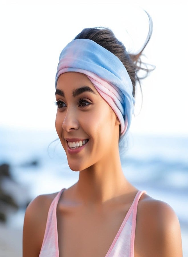 XFYT Silky Soft Tie-Dye Yoga Stylish Hair Bands | Boho Stretch Chic Elegant Head Band for Women Girls Workout Sports Fitness Gym (Pink Sky) - Image 2