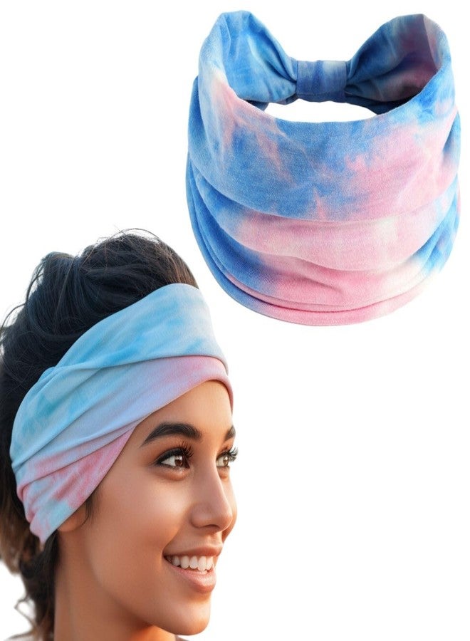 XFYT Silky Soft Tie-Dye Yoga Stylish Hair Bands | Boho Stretch Chic Elegant Head Band for Women Girls Workout Sports Fitness Gym (Pink Sky) - Image 3