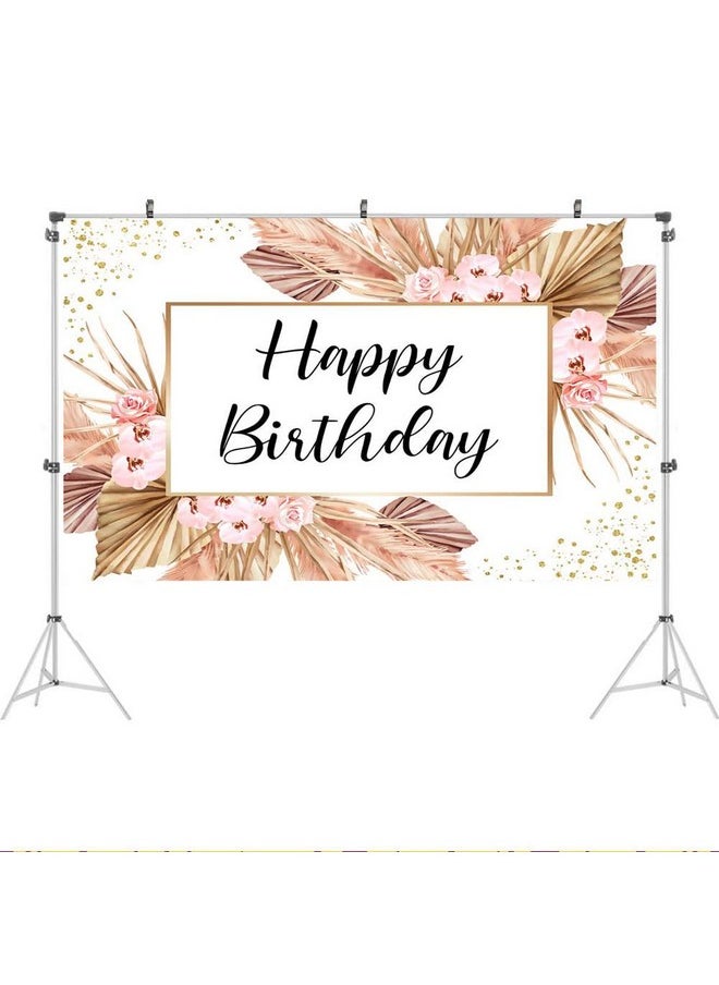Ticuenicoa 5X3Ft Pink Pampas Grass Happy Birthday Backdrop Flowers Girls Women Birthday Photography Background Sweet 16Th 21St 30Th 40Th Banner Cake Table Supplies Party Decoration Photo Booth Props  - Image 3