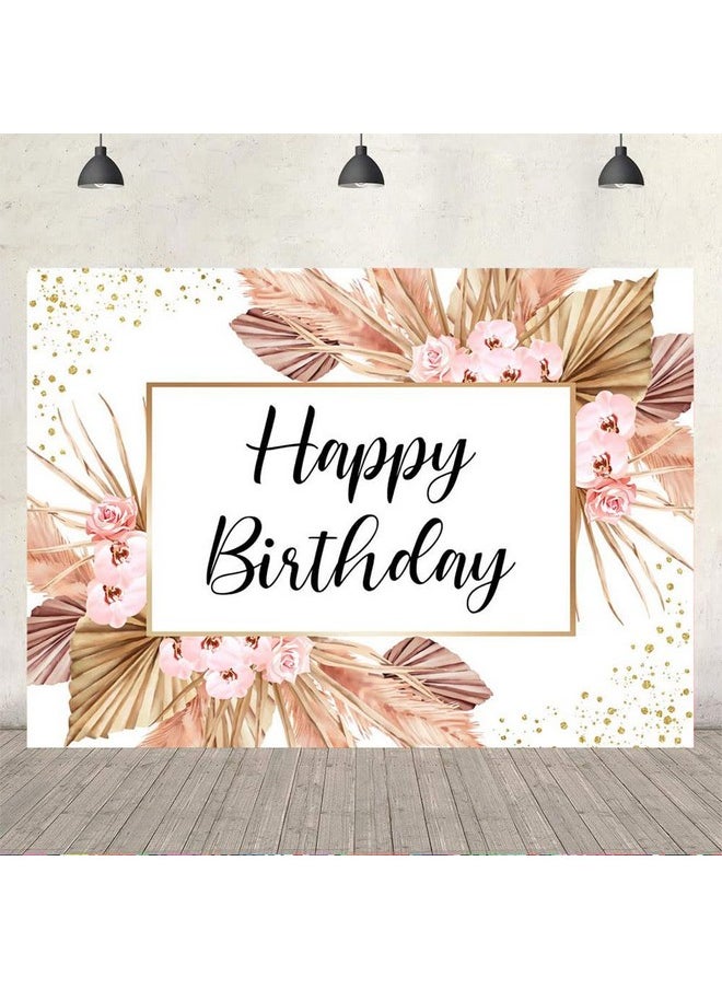 Ticuenicoa 5X3Ft Pink Pampas Grass Happy Birthday Backdrop Flowers Girls Women Birthday Photography Background Sweet 16Th 21St 30Th 40Th Banner Cake Table Supplies Party Decoration Photo Booth Props  - Image 5