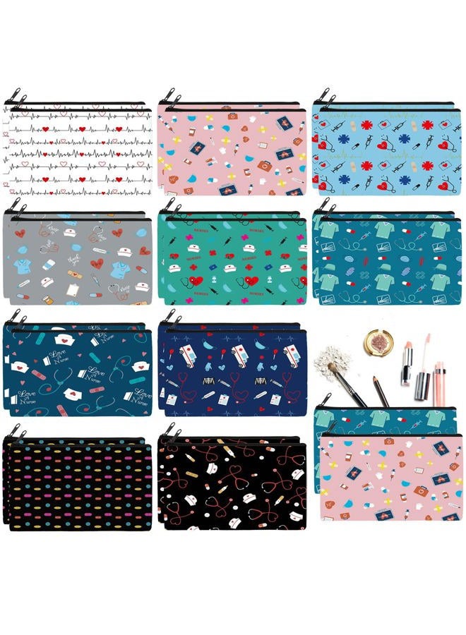 Reginary 20 Pieces Nurse Cosmetic Bag Nurse Practitioner Gifts for Women Nursing Makeup Bag Canvas Cosmetic Cute Pouch for Purse - Image 1