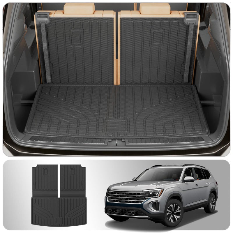 Thinzyou Cargo Mat Compatible with 20182024 2025 Volkswagen Atlas Trunk Mat Trunk Liner Cargo Liner NOT for Cross Sport Back Seat Cover 2023 VW Atlas Accessories Trunk Mat with Backrest Mat