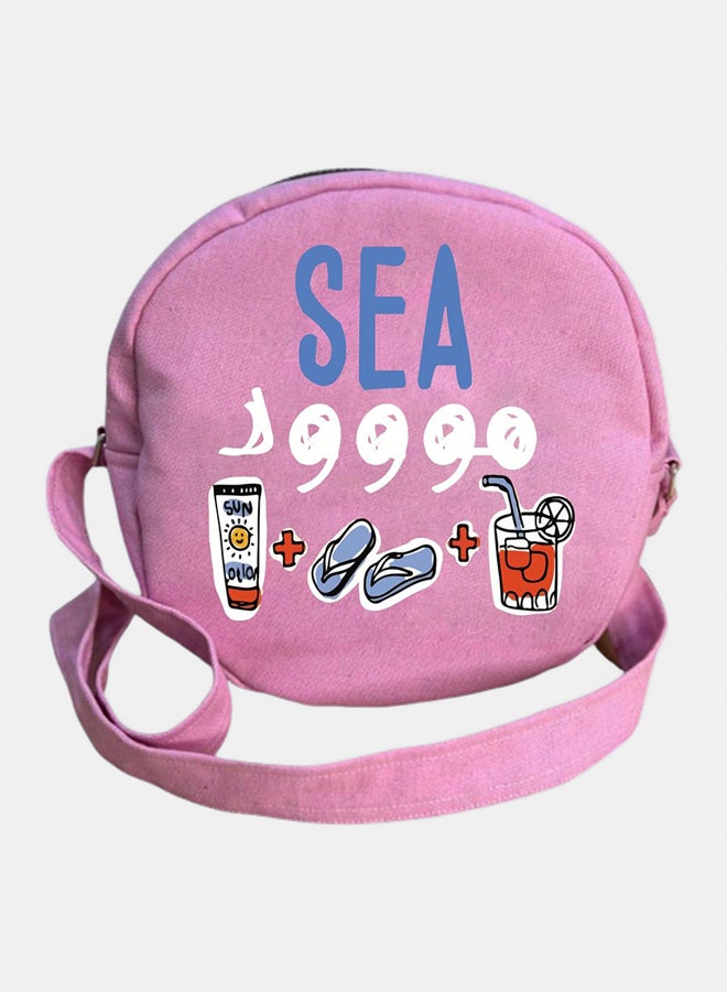 Cross bag for women- Round- 25 cm- Pink- one sided printing- Summer design - Image 1