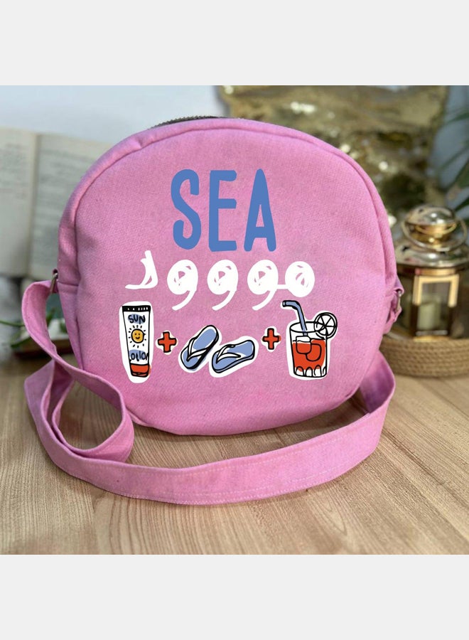Cross bag for women- Round- 25 cm- Pink- one sided printing- Summer design - Image 2