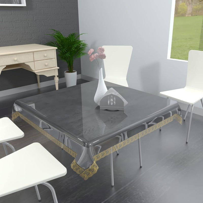 TANLOOMS أغطية طاولات طعام مربعة شفافة من تانلومز PVC مع دانتيل ذهبي 6 مقاعد بحجم 72 × 72 بوصة - Image 1