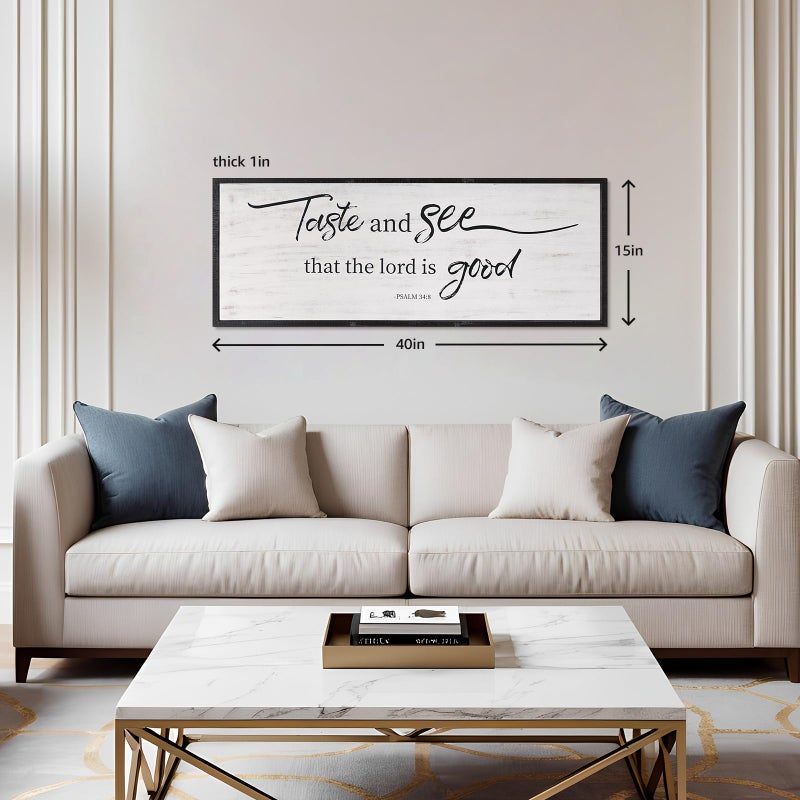 Easozoom Taste And See That The Lord Is Good Bible Verses Framed Wall Sign For Family Living Room Kitchen Farmhouse Dining Room Vintage Boho Wall Art Decoration For Living Room Bedroom, 40 X 15 Inch, Black - Image 3
