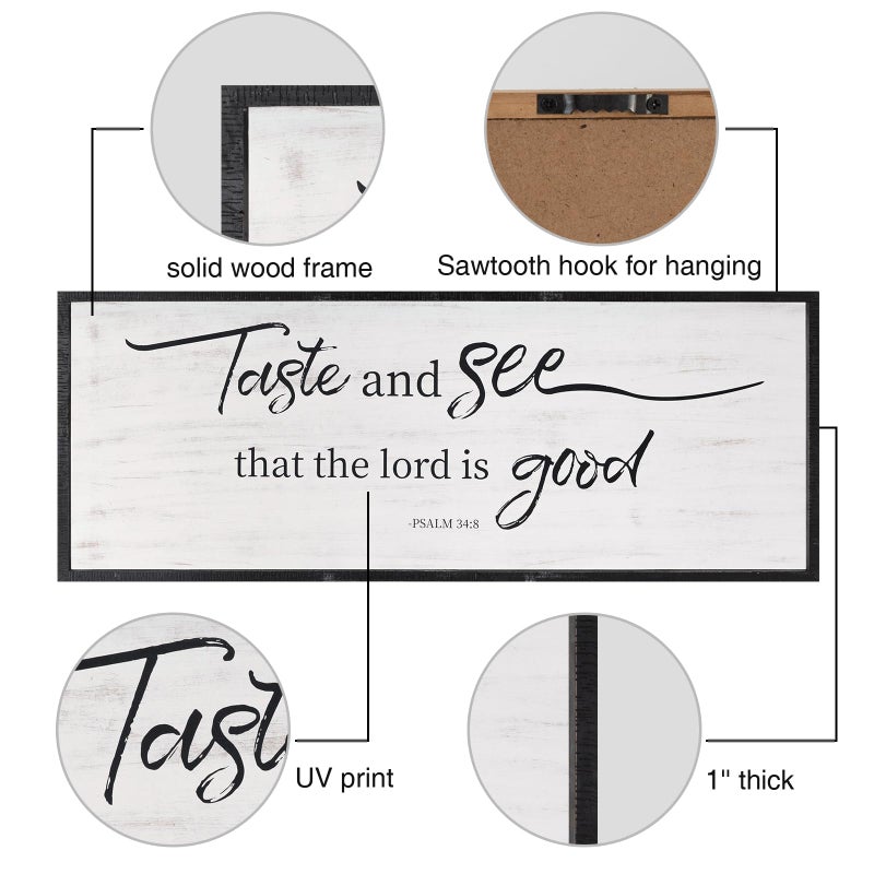 Easozoom Taste And See That The Lord Is Good Bible Verses Framed Wall Sign For Family Living Room Kitchen Farmhouse Dining Room Vintage Boho Wall Art Decoration For Living Room Bedroom, 40 X 15 Inch, Black - Image 2