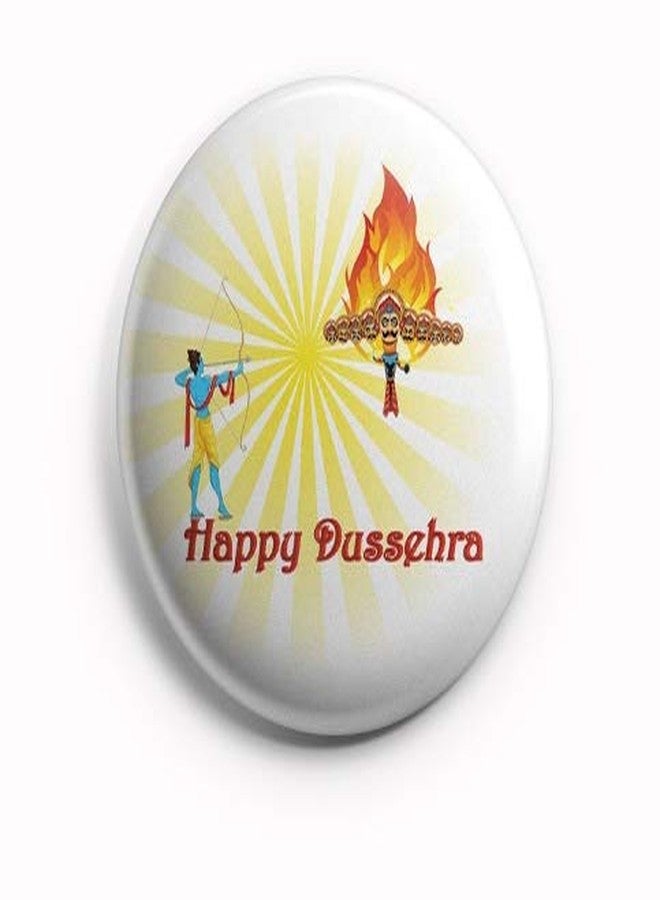 AVI Badge Happy Dussehra White and Yellow Regular Size 58mm R8002133 - Image 1