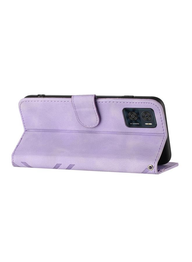 اس-توب جراب لهاتف Motorola Moto E22 مصنوع من الجلد بتصميم خطوط - Image 3