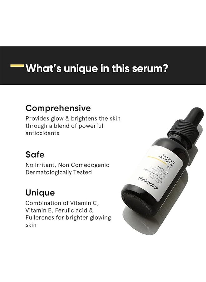 MINIMALIST 16% Vitamin C+ E + Ferulic Face Serum, Antioxidants Rejuvenate the Skin, Brightening Toner - 20 ML - Image 2