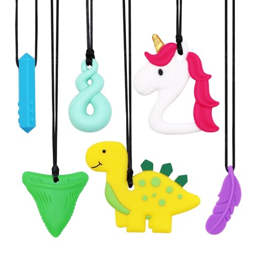 Atsky Chewy Necklaces Sensory 6 Pack Chewable Necklace for Autism Boys or Girls with ADHD or Special Needs Chew Necklaces for Sensory Kids Reduces Chewing Fidgeting for Children Chewers