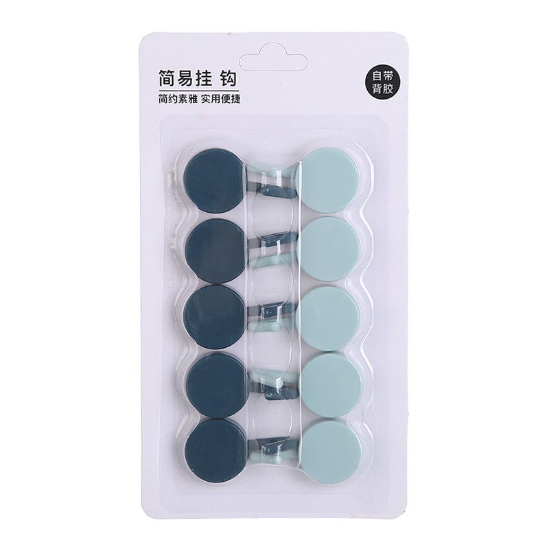 Q1030 strong seamless hook 10 PCs kitchen bathroom hook punch-free coat and hat hook paste hook Dark blue + light blue (paper card) 