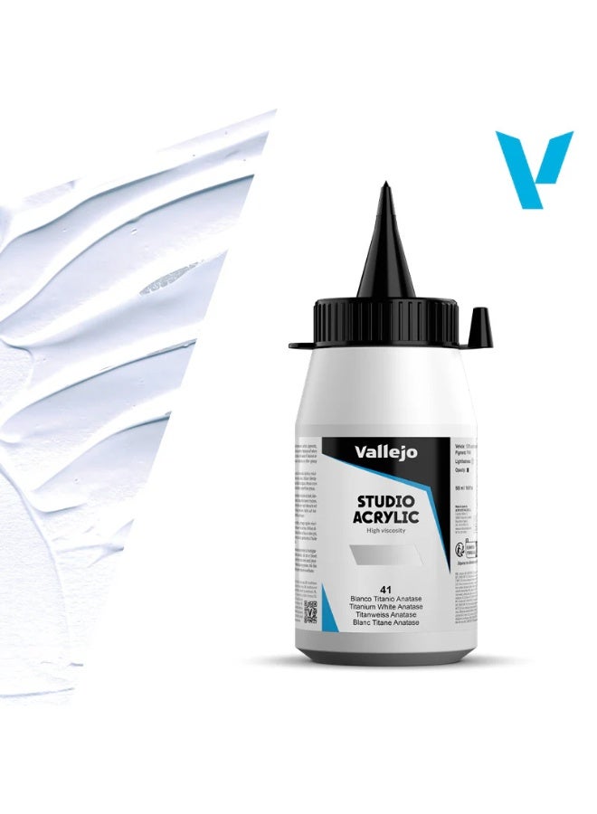 فاليجو طلاء أكريليك للفنانين 41 تيتانيوم أبيض أناتاس 500 مل - درجة الاستوديو، مقاوم للضوء وغير سام