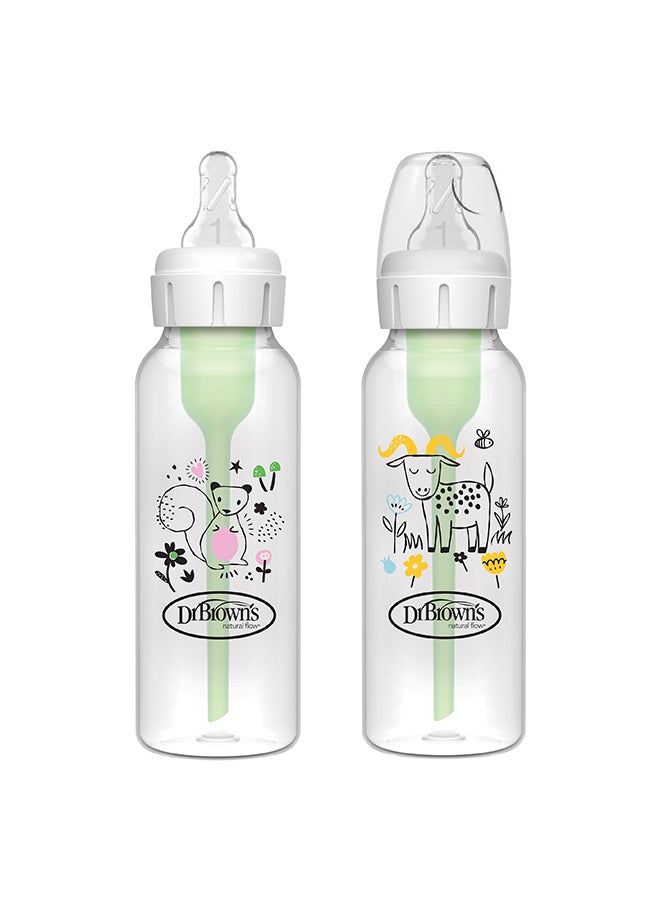 Dr. Brown’s 8 oz/250 mL PP Narrow Anti-Colic Options+ Baby Bottle, Squirrel/Goat, 2-Pack - Image 1