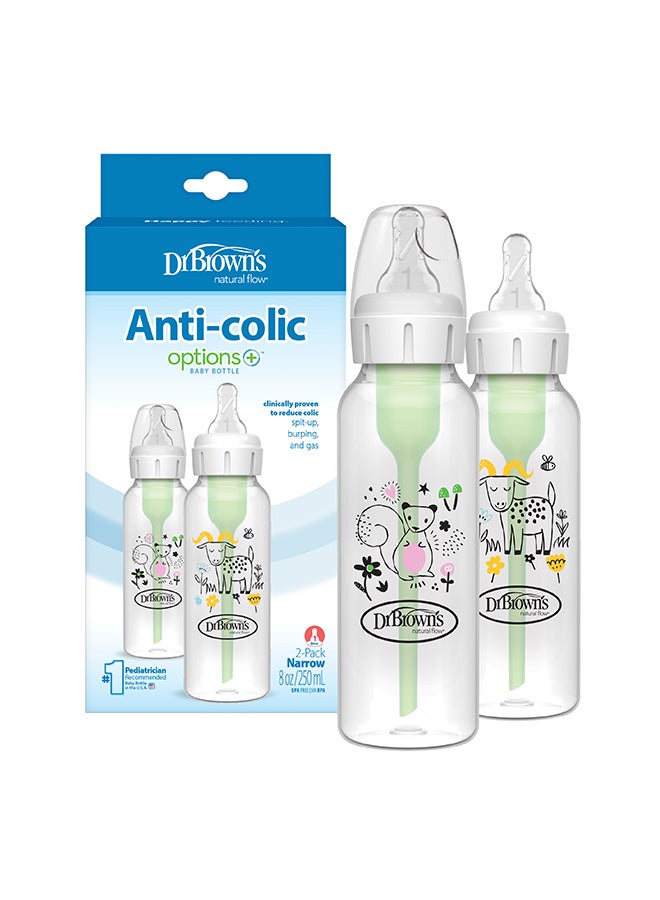 Dr. Brown’s 8 oz/250 mL PP Narrow Anti-Colic Options+ Baby Bottle, Squirrel/Goat, 2-Pack - Image 3